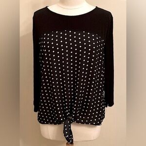 Chico’s Polka Dot Black Cream Front Waist Tie Long Sleeve Casual Top Size Large